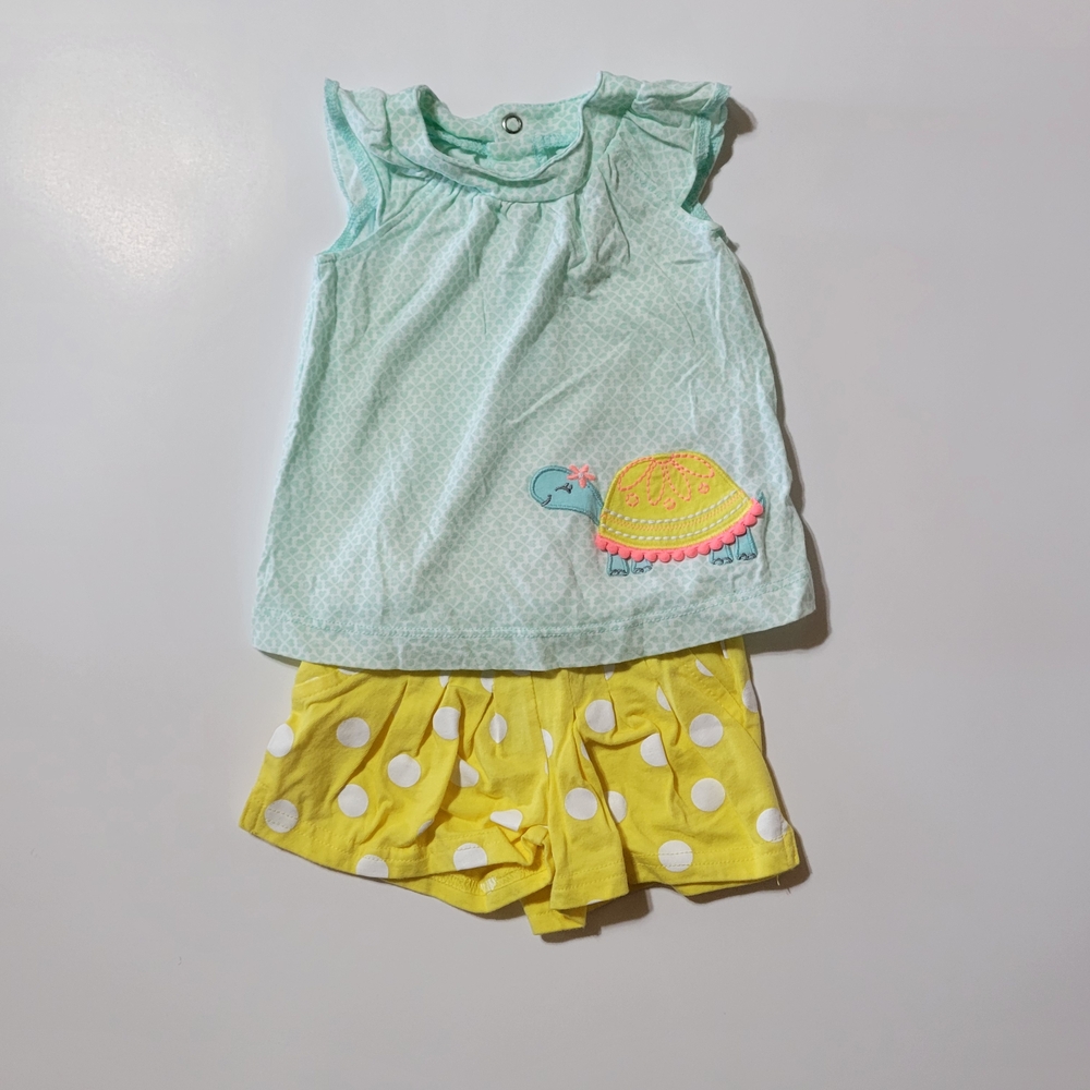 Child of Mine Carter’s Baby Girl Turtle Outfit 0–3M Mint Top Yellow Shorts
